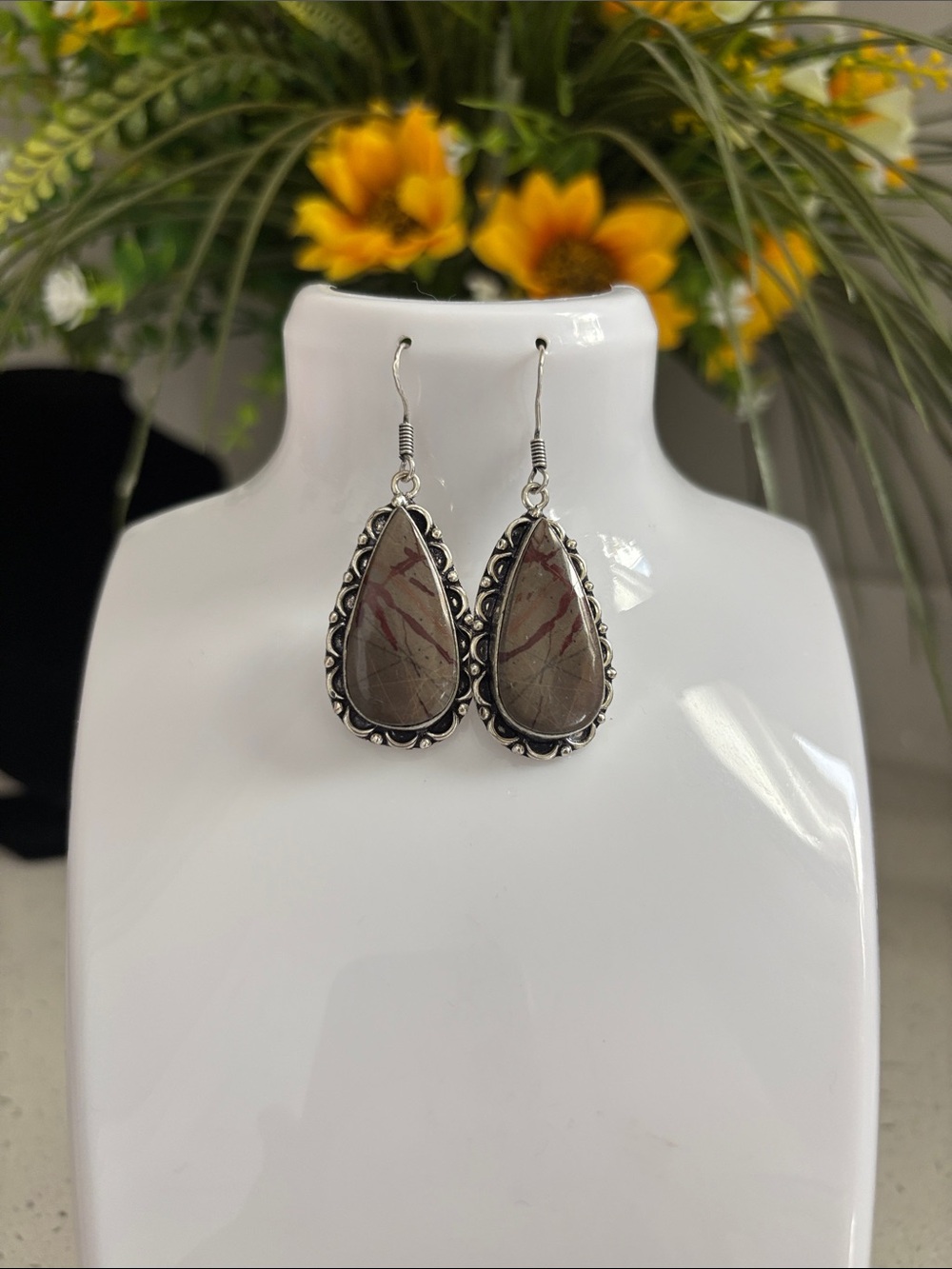 Norina Jasper Gemstone Handmade Drop Dangle Earrings